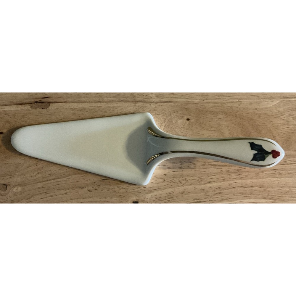 Lenox American By Design Winter Greeting Pie Server, Ceramic‎ With Gold Trim